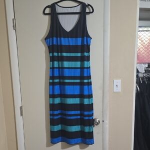 SHEIN Blue and Black Striped Maxi Dress
